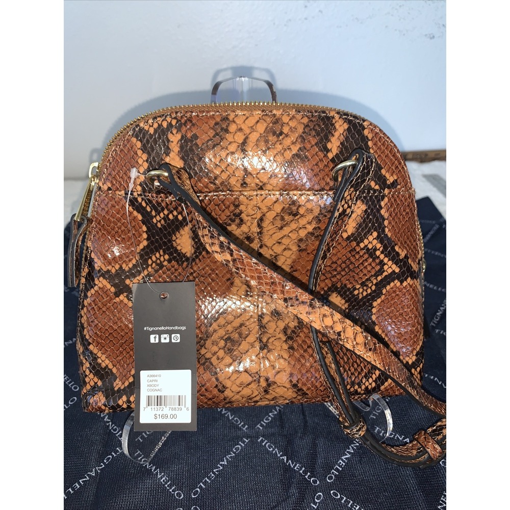 Tignanello Capri Faux Python Cognac Crossbody‎ Leather Bag- NWT Dust Cover